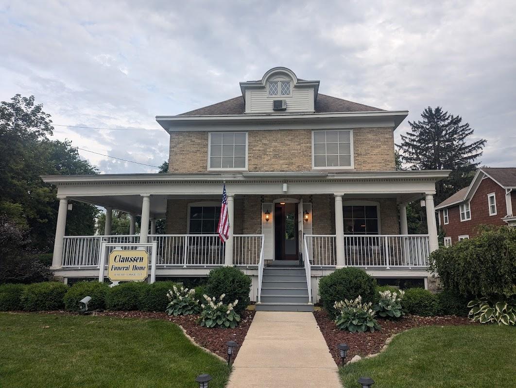 Claussen Funeral Home building in Lake Mills, Wisconsin