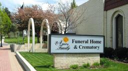 The Amos Family Funeral Home building in Shawnee, Kansas